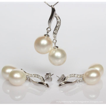 Pendientes de perlas naturales de plata colgantes con Zircon